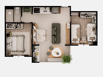 Planta 2 dorm sem su�te 43,38 m�