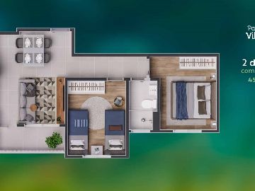 Planta 2 dormit�rios 45,34 m�