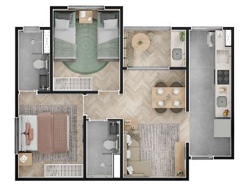 Planta 2 dorm | Su�te - 50 m�