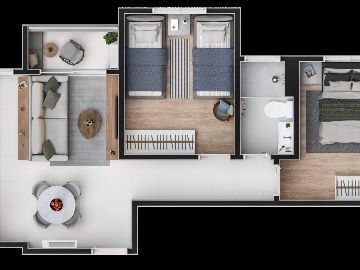 Planta 2 dormit�rios 44,67 m�