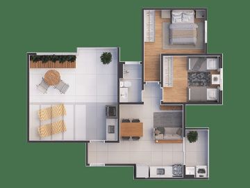 Terra�o 2 dormit�rios - 71,92 m�
