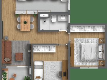 Planta 2 dormit�rios 57 m�