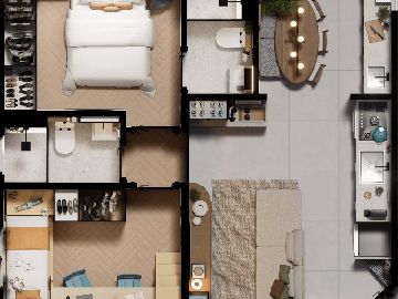 Planta 2 dorm com su�te 46,05 m�
