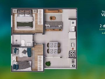 Planta 2 dormit�rios 44,50 m�
