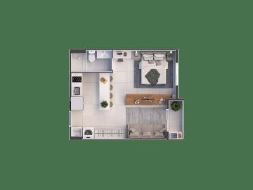 Studio com varanda - 25,70 m�