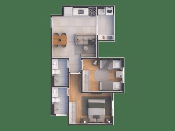 2 dormit�rios com su�te - 46,49 m�