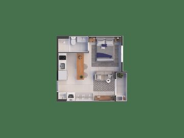 Studio Plus com varanda - 30,70 m�