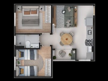 Planta 2 dormit�rios 42,68 m�