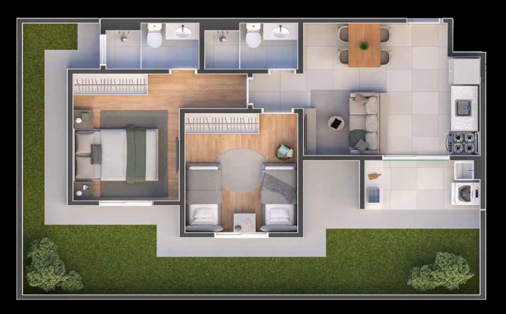 Garden 2 dormit�rios com su�te - 78,74 m�